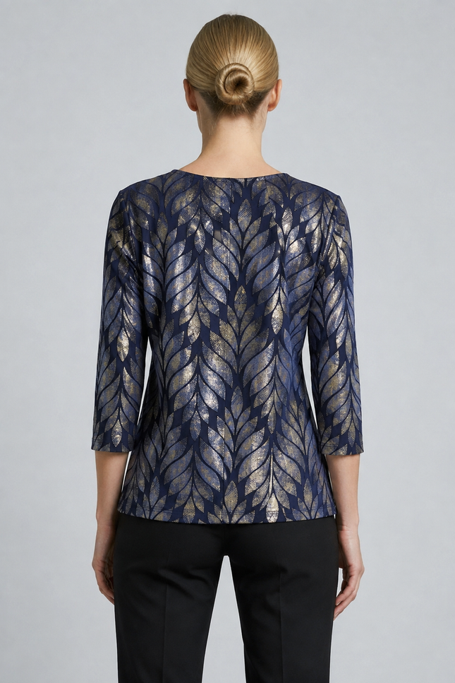 Tunic velvet leaf glitter round neck