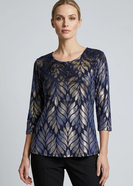 Tunic velvet leaf glitter round neck