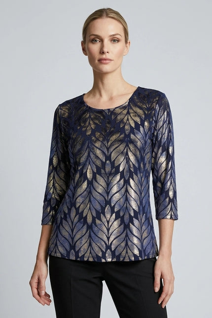 Tunic velvet leaf glitter round neck