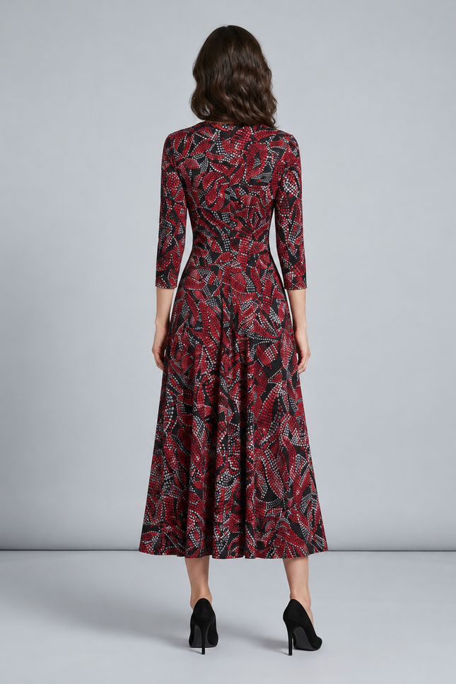 Dress red print wrap front dress v neck