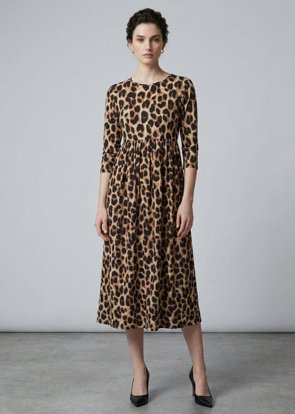 Dress animal print round neck with pocket