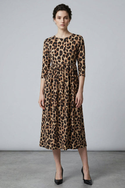 Dress animal print round neck with pocket