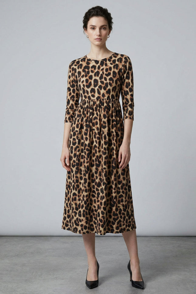 Dress animal print round neck with pocket