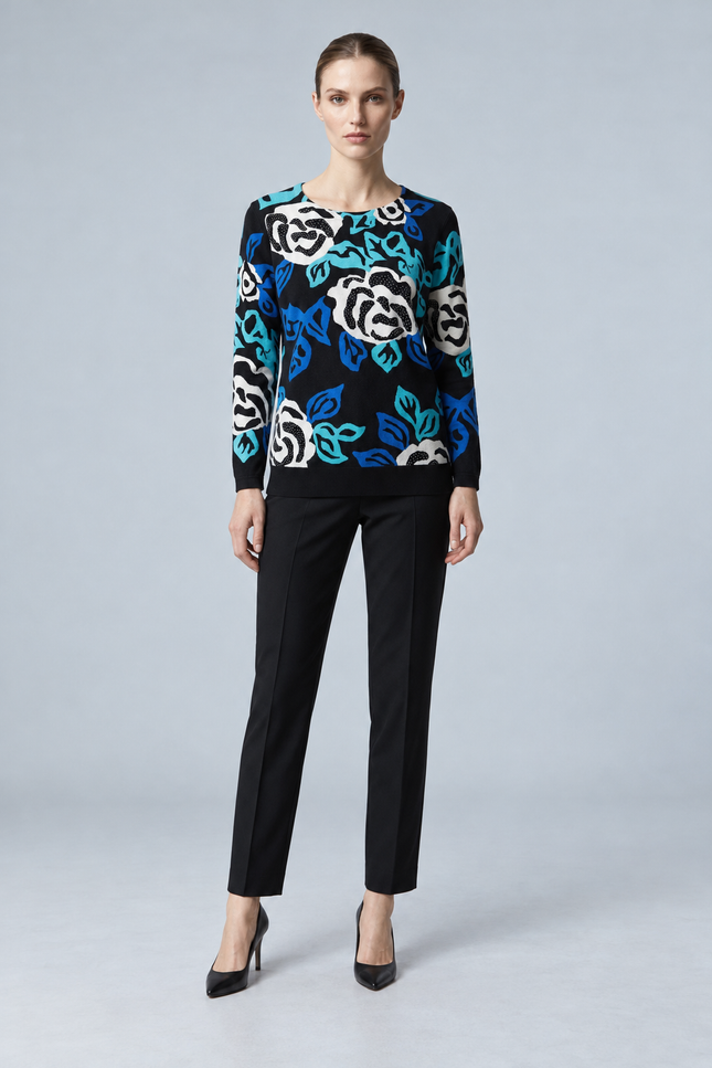 Jumper flower print round neck long sleeve