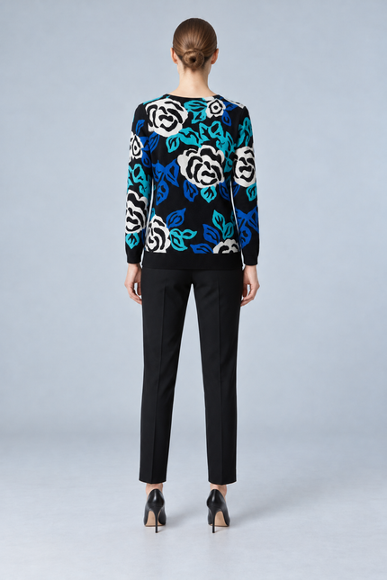 Jumper flower print round neck long sleeve