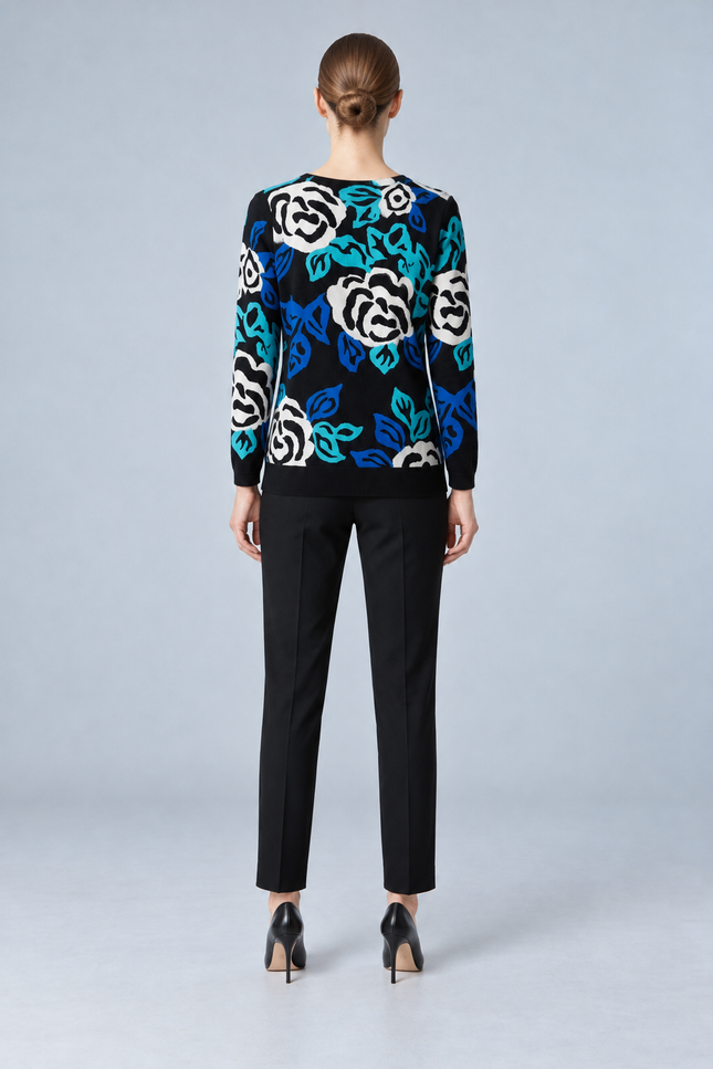 Jumper flower print round neck long sleeve