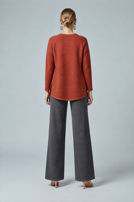 Top rust textured fabric long sleeve
