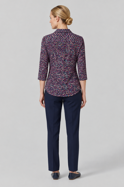 Top spot print button placket 3/4 sleeve