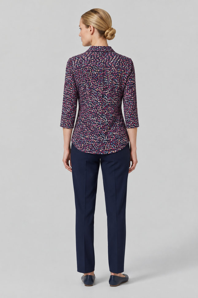 Top spot print button placket 3/4 sleeve