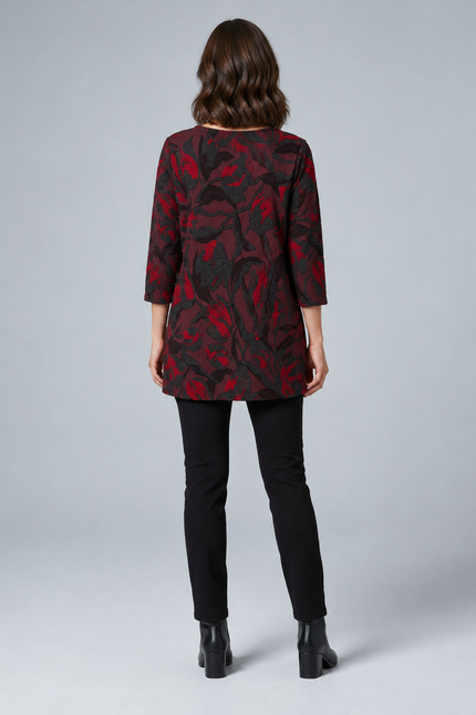 Tunic mesh print round neck 3/4 sleeve