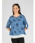 Denim Flower print layered top round neck 3/4 sleeve