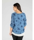 Denim Flower print layered top round neck 3/4 sleeve