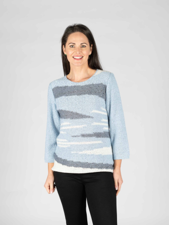 Blue abstract pattern round neck jumper neck 3/4 sleeve