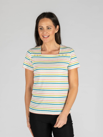   LIME ROSE Lime Stripe Top with Square Neck