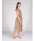 Print round neck cap sleeve dress with mid elastication.