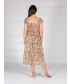 Print round neck cap sleeve dress with mid elastication.