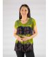 Lime navy Print tie-dye short sleeve round neck embroidery top. 