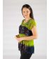 Lime navy Print tie-dye short sleeve round neck embroidery top. 